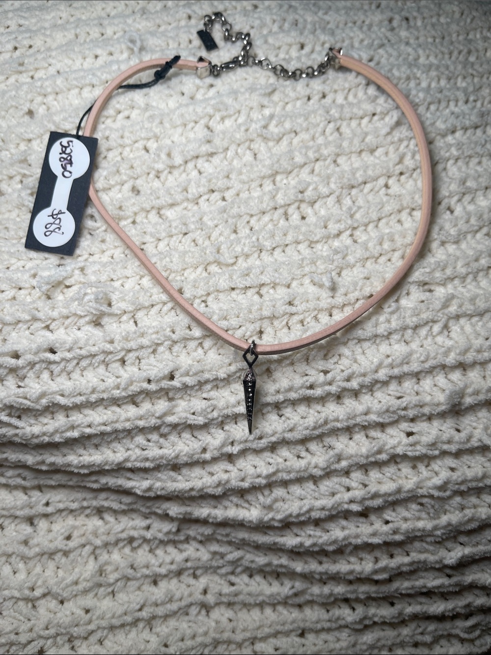 Luv Aj Pale Pink Leather Choker with Black Spike Charm